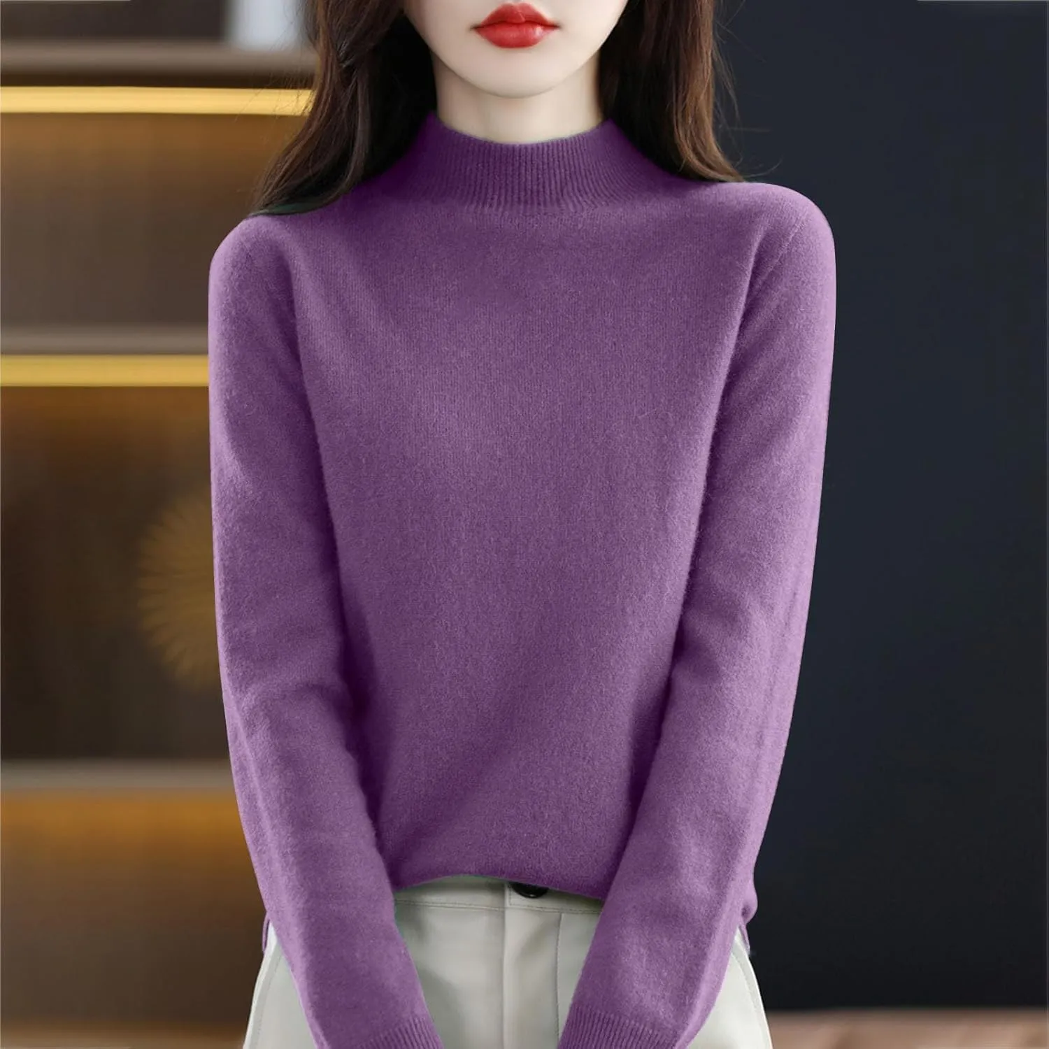 2025 Cashmere Sweaters for Women Comfort Pullover Sweaters Casual Crewneck Sweater Dressy Long Sleeve Sweaters