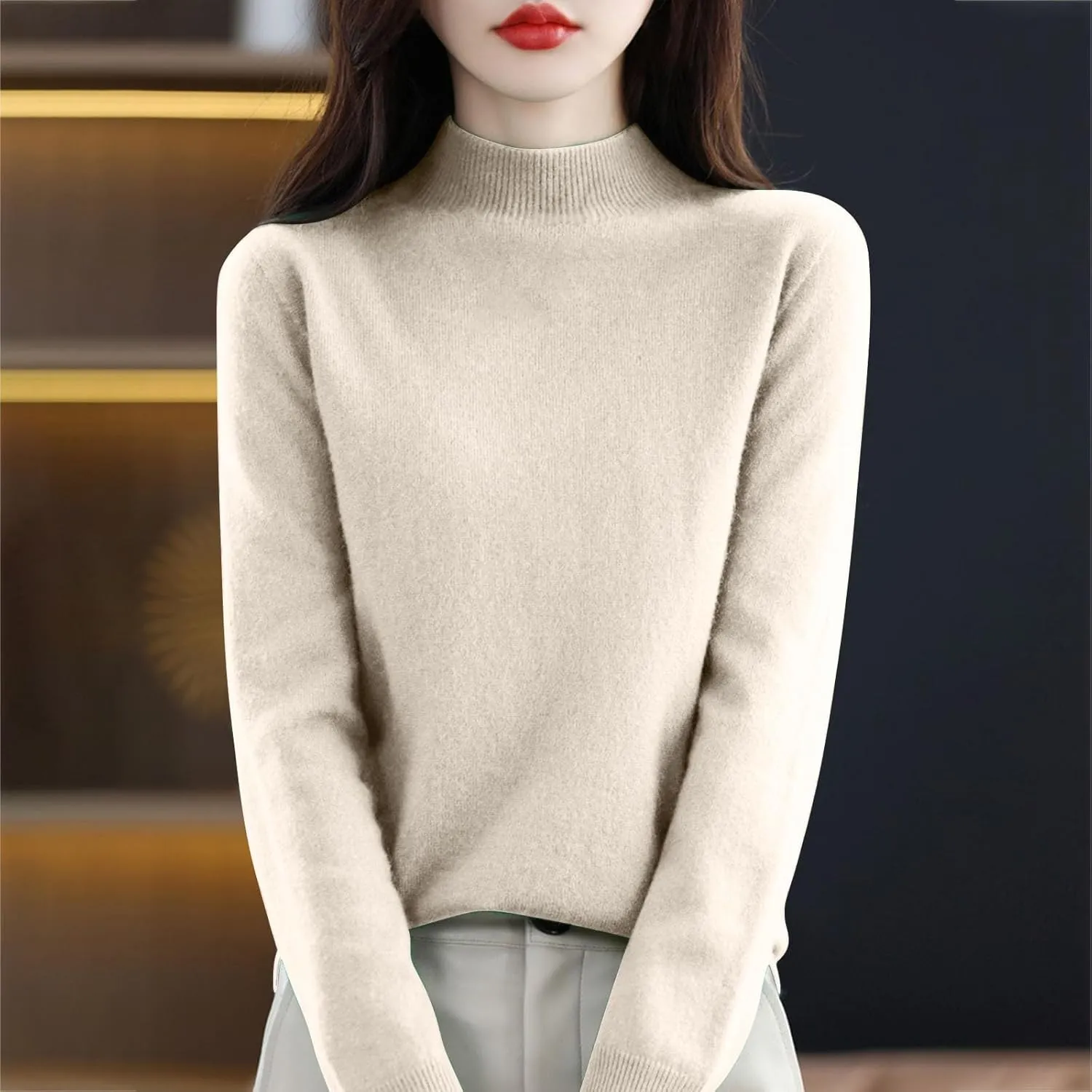 2025 Cashmere Sweaters for Women Comfort Pullover Sweaters Casual Crewneck Sweater Dressy Long Sleeve Sweaters