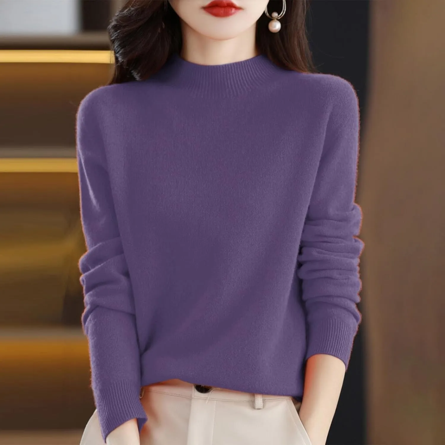 2025 Cashmere Sweaters for Women Comfort Pullover Sweaters Casual Crewneck Sweater Dressy Long Sleeve Sweaters