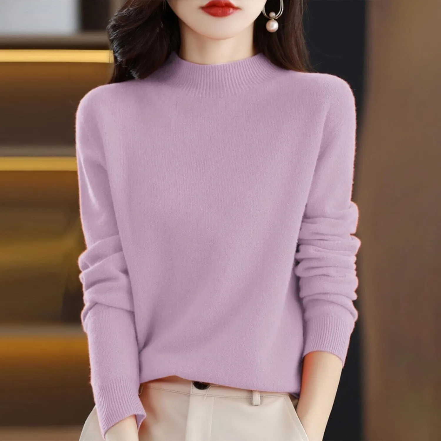 2025 Cashmere Sweaters for Women Comfort Pullover Sweaters Casual Crewneck Sweater Dressy Long Sleeve Sweaters