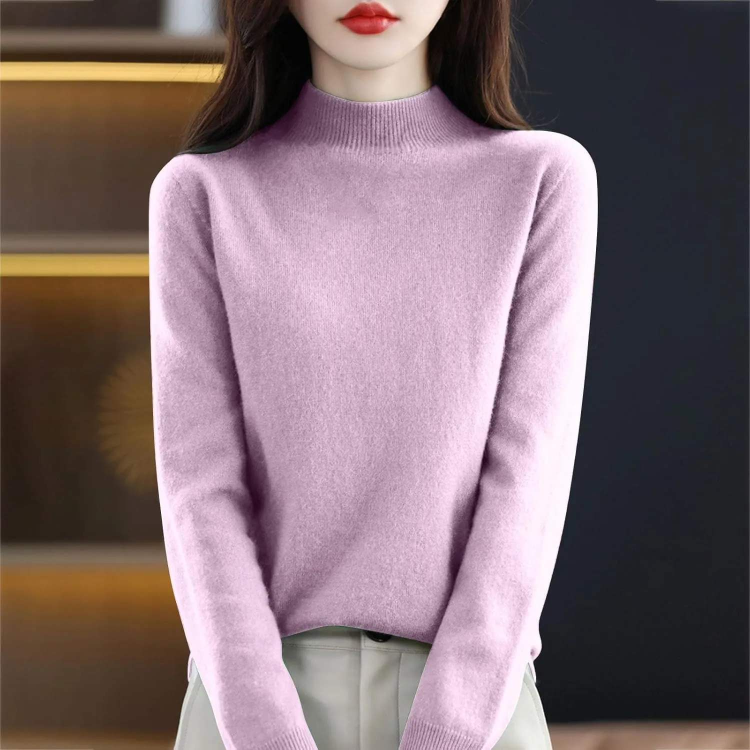 2025 Cashmere Sweaters for Women Comfort Pullover Sweaters Casual Crewneck Sweater Dressy Long Sleeve Sweaters