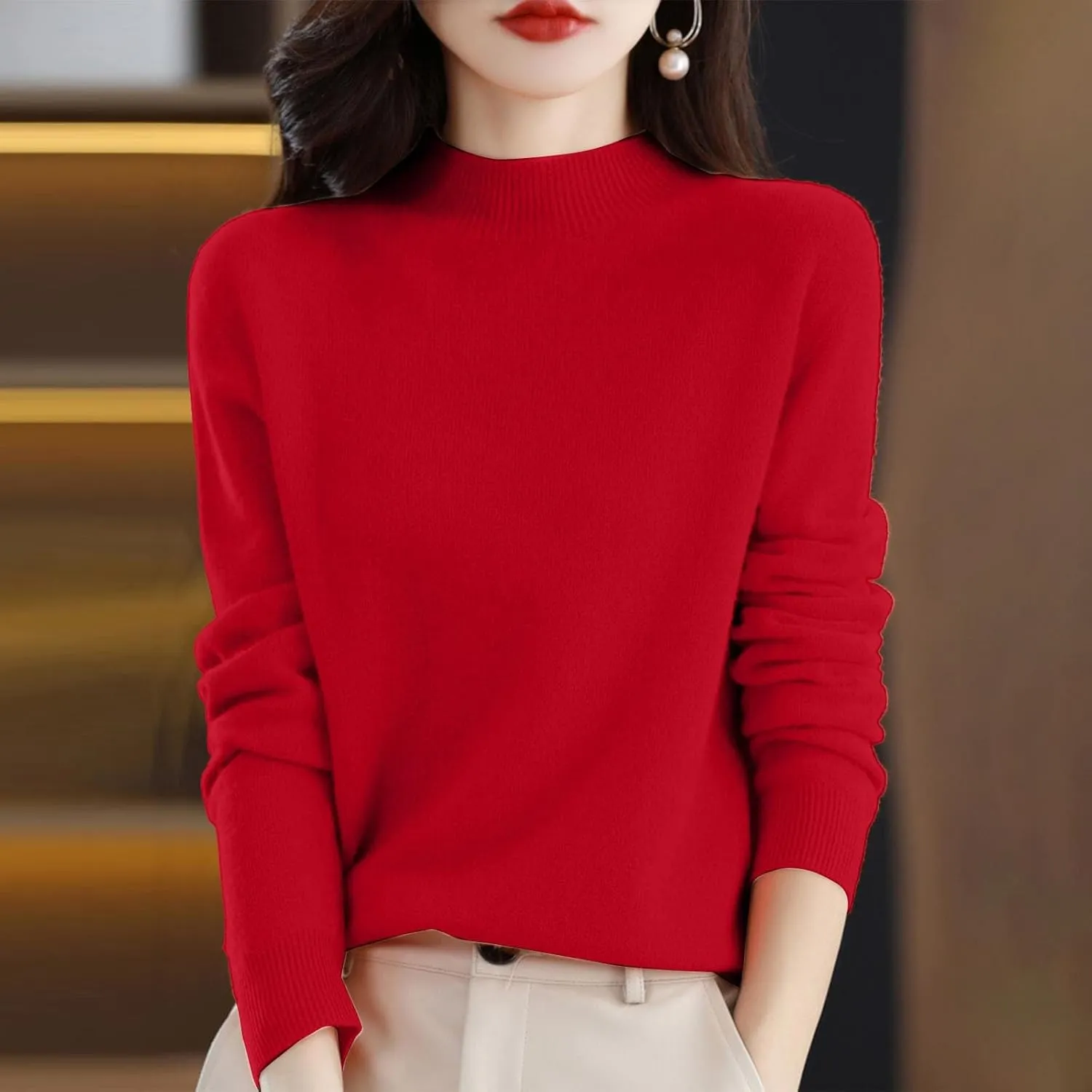 2025 Cashmere Sweaters for Women Comfort Pullover Sweaters Casual Crewneck Sweater Dressy Long Sleeve Sweaters