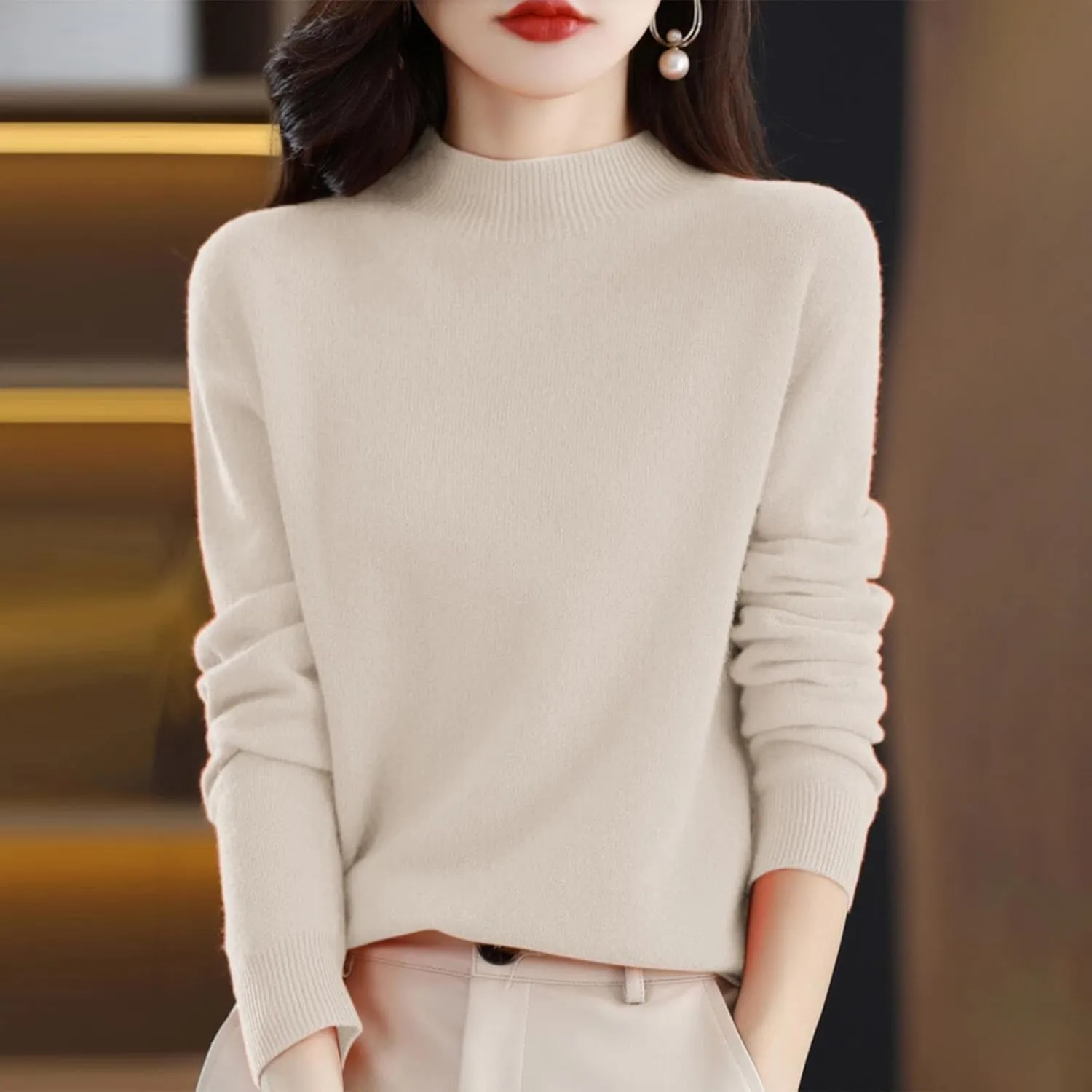 2025 Cashmere Sweaters for Women Comfort Pullover Sweaters Casual Crewneck Sweater Dressy Long Sleeve Sweaters