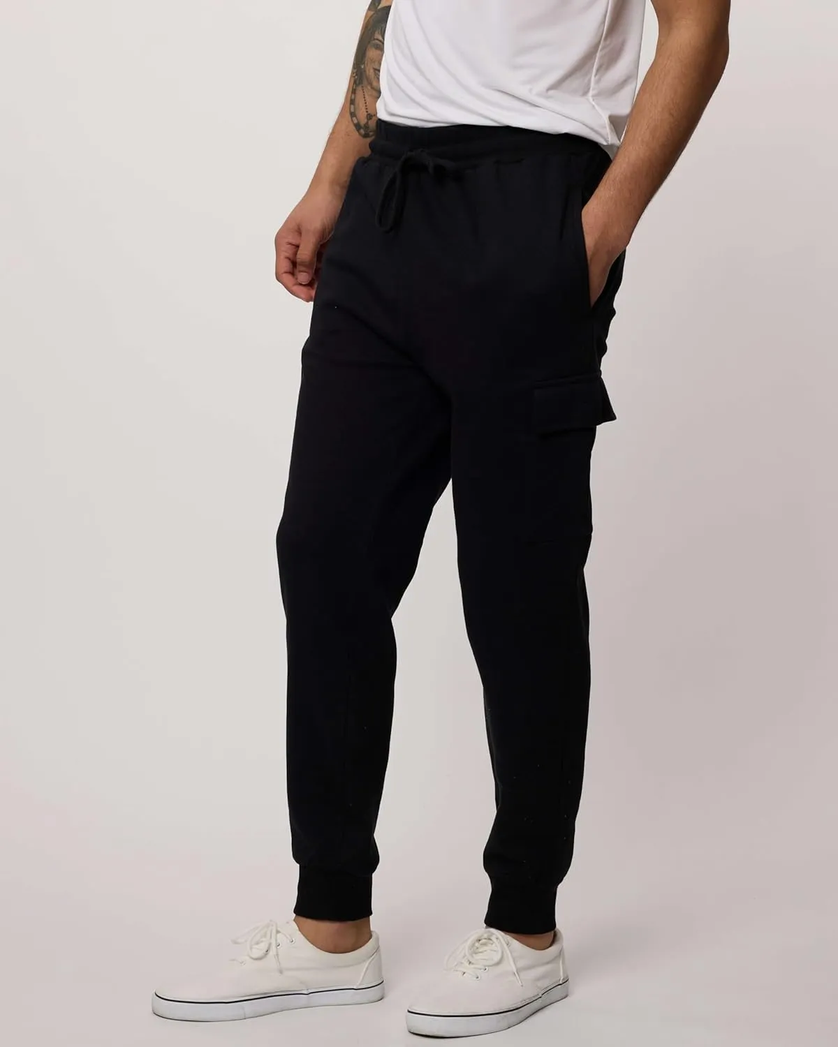 3 Pack: Men's Cotton Fleece Cargo Jogger Sweatpants with Pockets
