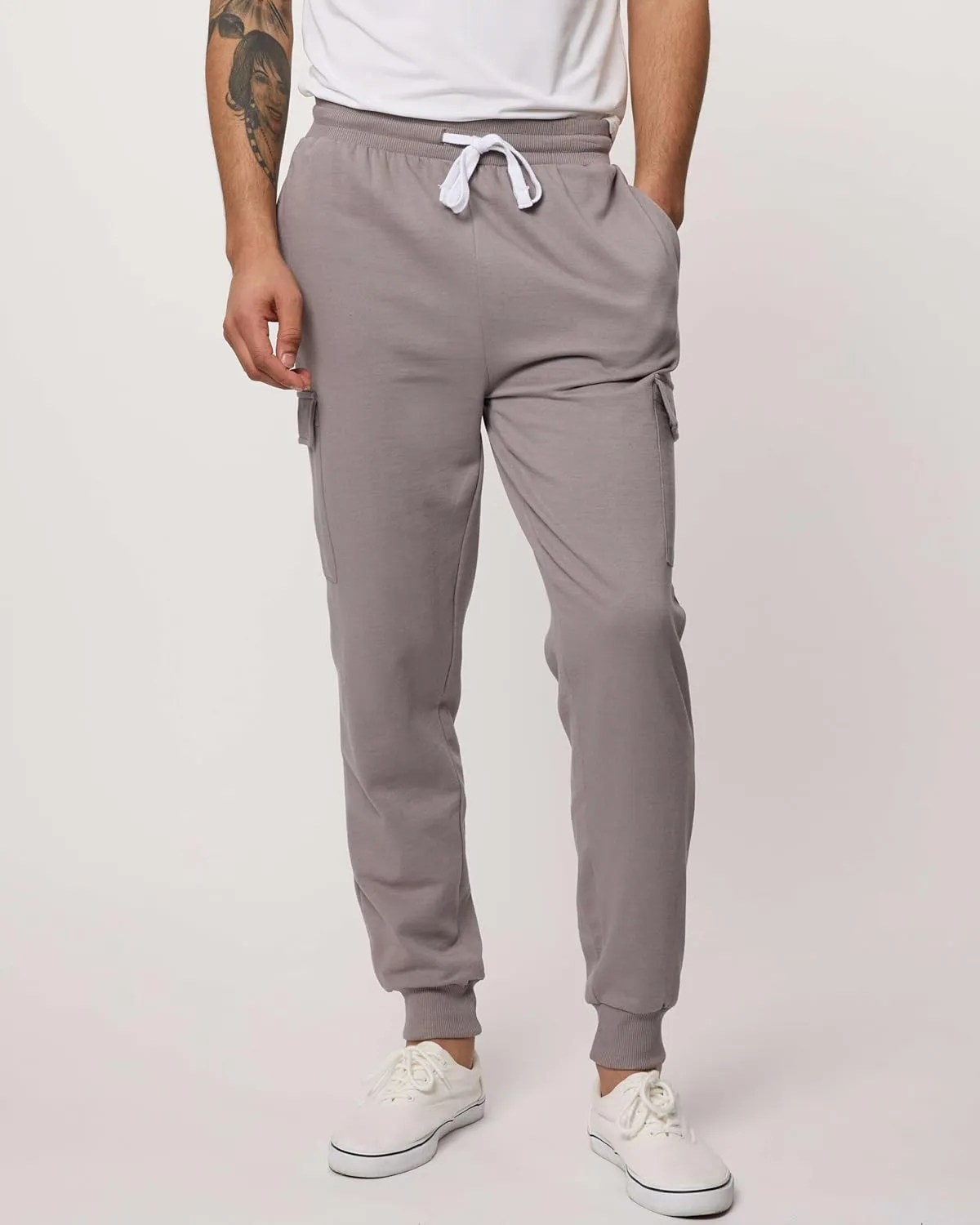 3 Pack: Men's Cotton Fleece Cargo Jogger Sweatpants with Pockets