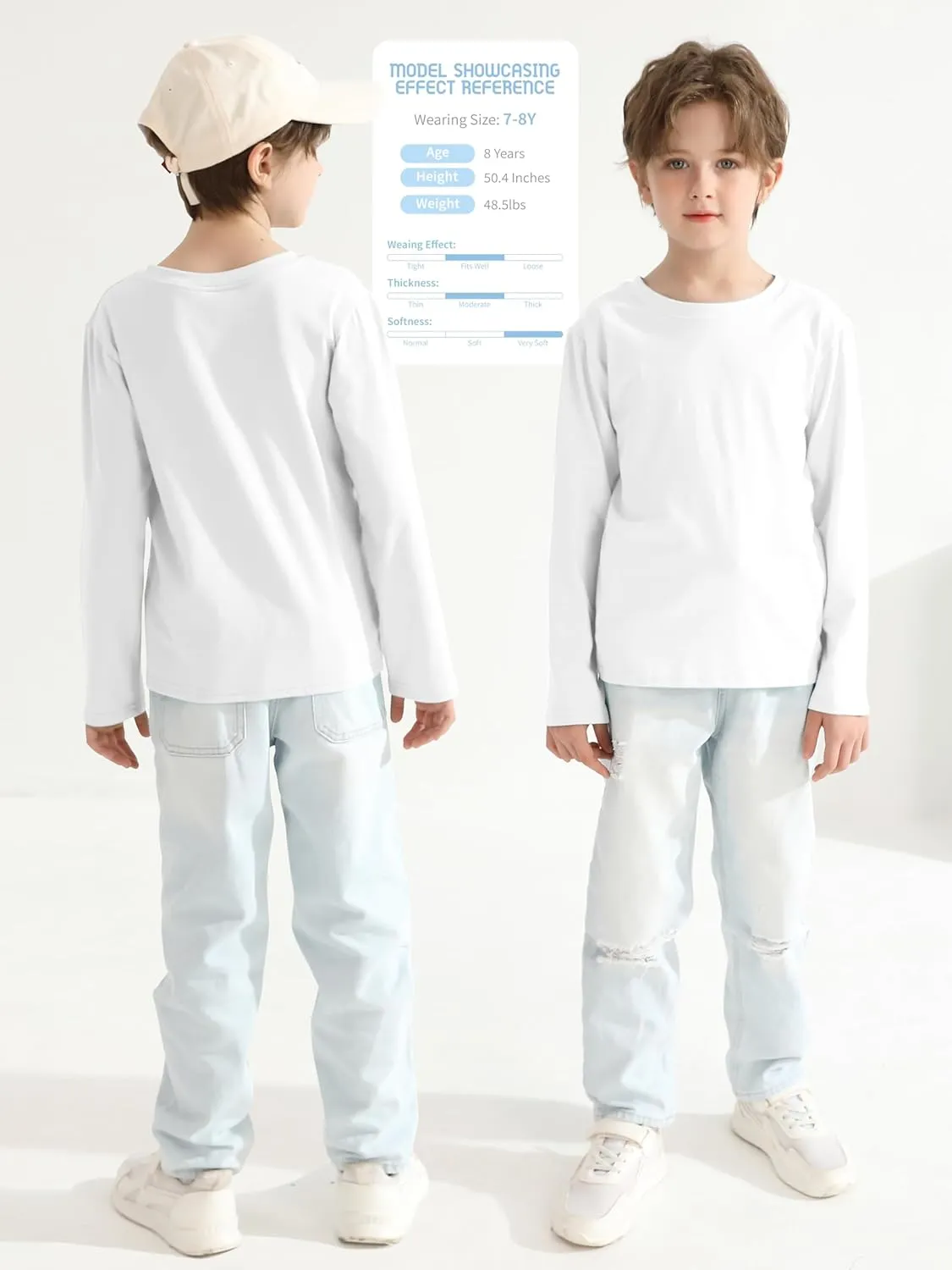 4 Pack Boys Long Sleeve Shirts Soft Cotton Basic Tees Youth Boys Long Sleeve T-Shirts Layering Shirts Tagless