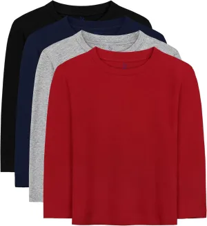 4 Pack Boys Long Sleeve Shirts Soft Cotton Basic Tees Youth Boys Long Sleeve T-Shirts Layering Shirts Tagless
