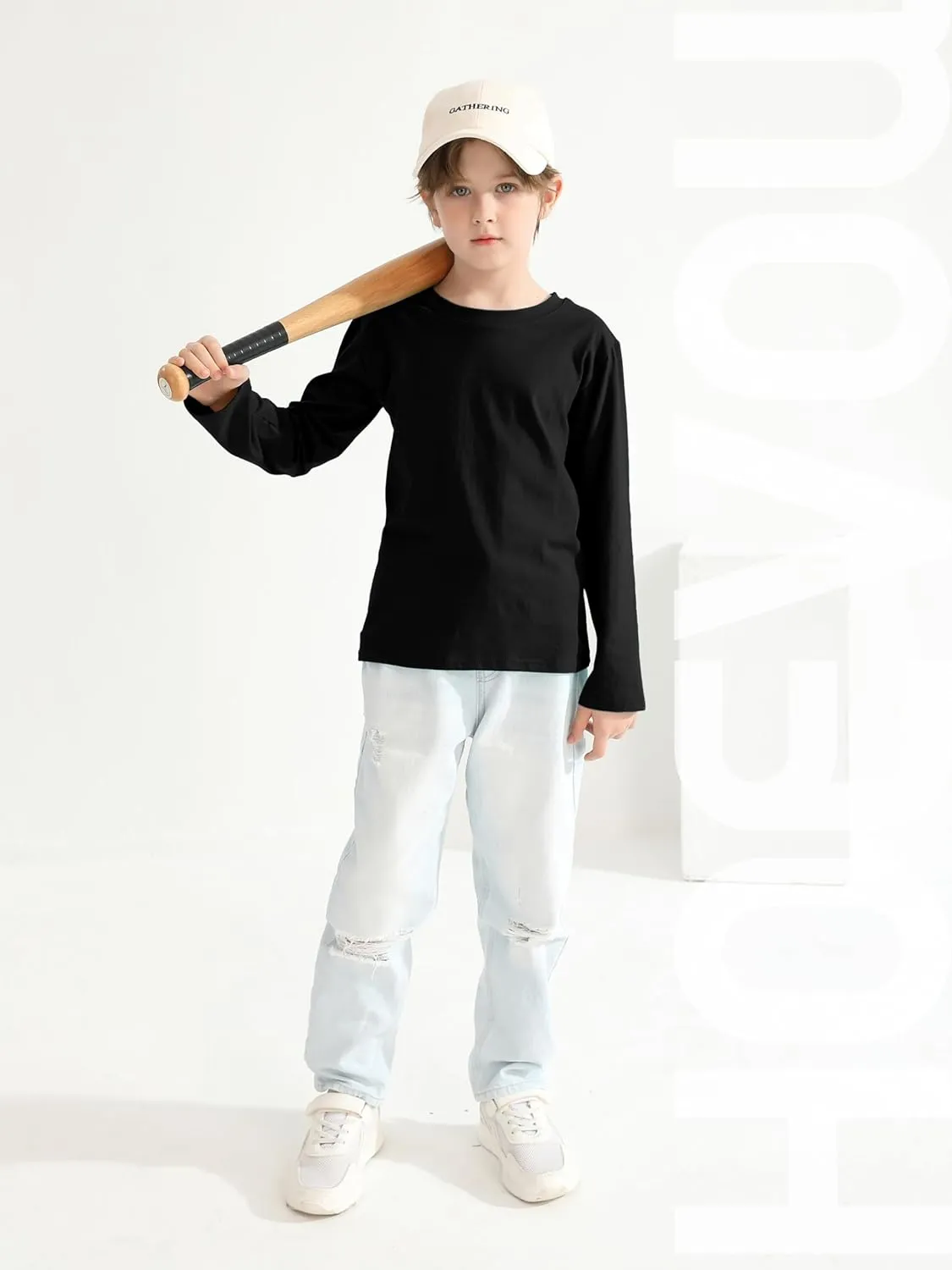 4 Pack Boys Long Sleeve Shirts Soft Cotton Basic Tees Youth Boys Long Sleeve T-Shirts Layering Shirts Tagless
