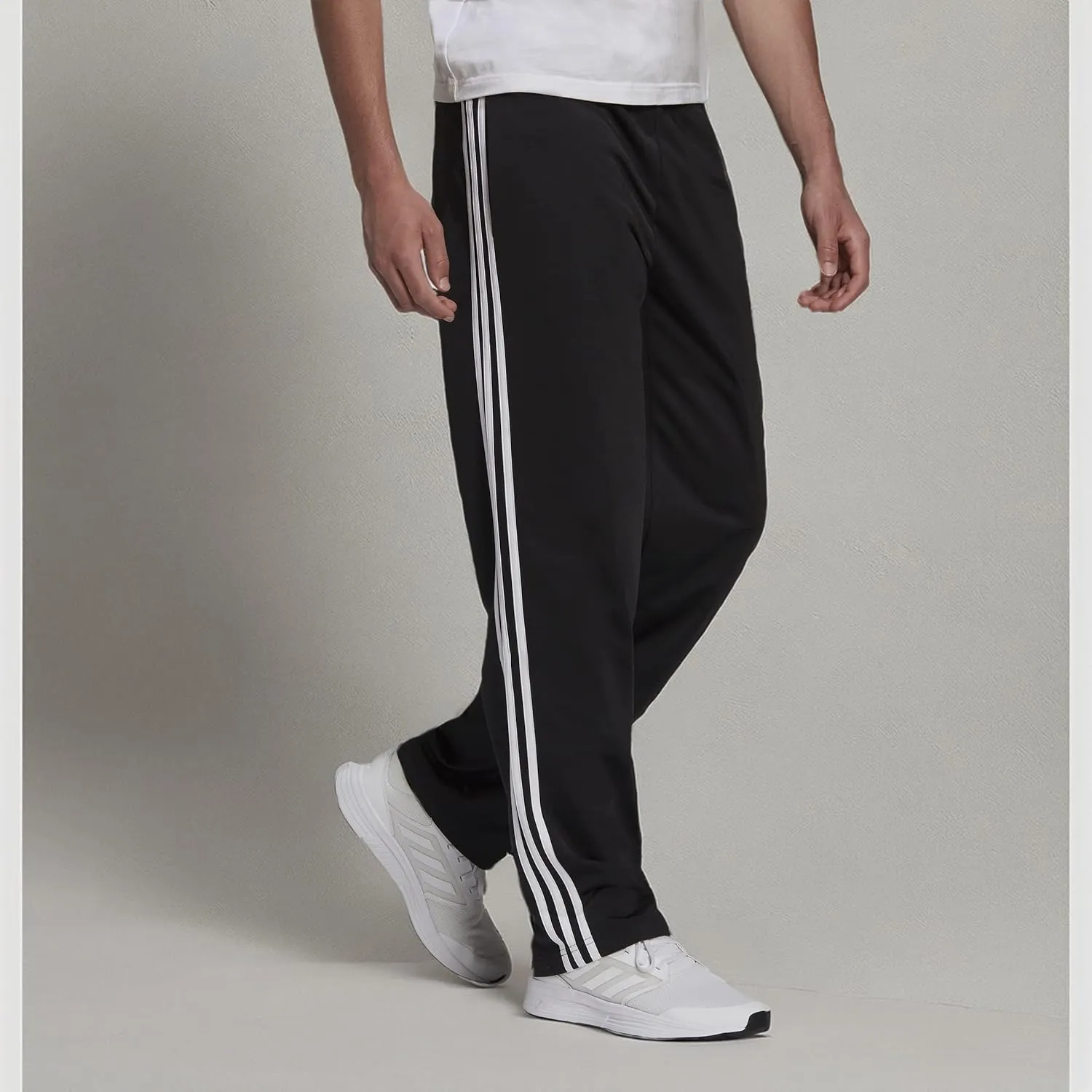 adidas Men's Essentials Warm-up Open Hem 3-stripes Tracksuit Bottoms, Black-white,