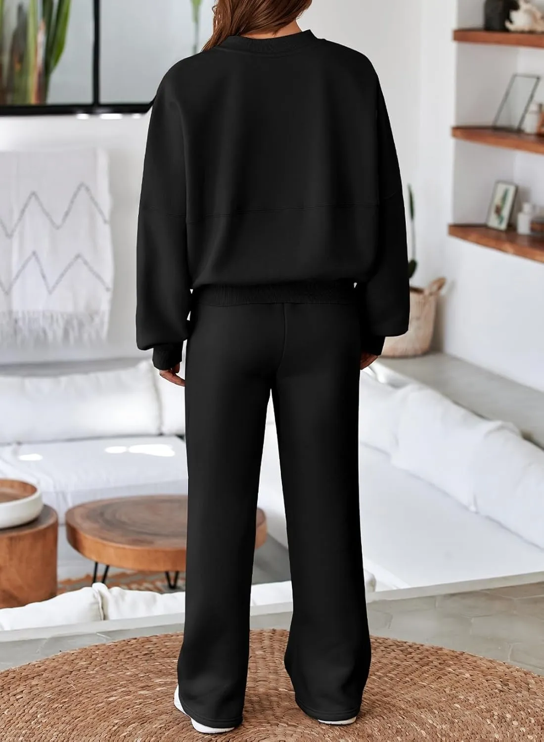Aleumdr Women's 2 Piece Outfits Oversized Fleece Sweatsuit Zip Up Long Sleeve Sweatshirt with Wide Leg Sweatpants