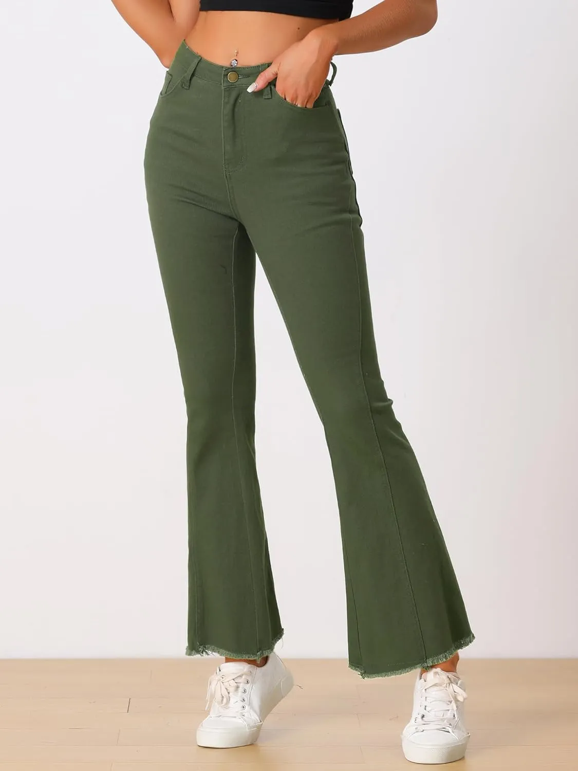 Allegra K Women's 70s Vintage Flare Jeans High Waist Stretch Denim Bell Bottoms Jeans