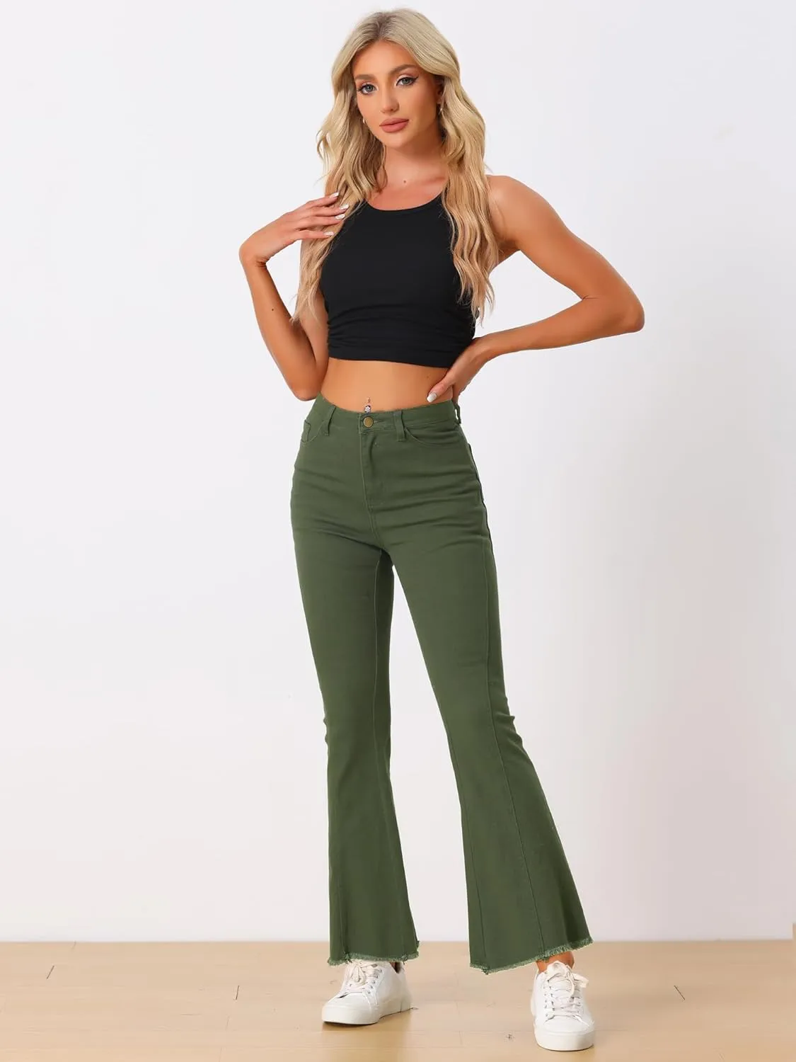 Allegra K Women's 70s Vintage Flare Jeans High Waist Stretch Denim Bell Bottoms Jeans