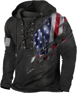 American Flag Hoodies for Men Retro Distressed Hoodie Swaeatshirt Polo Shirts for Men Color Block Tactical Hoodies