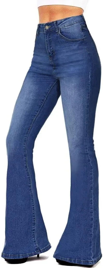 AMRSPENG Women's Black Bell Bottom Jeans for Women Flare Jeans High Waist Bootcut Jeans for Women Stretch Bell Bottom Pants