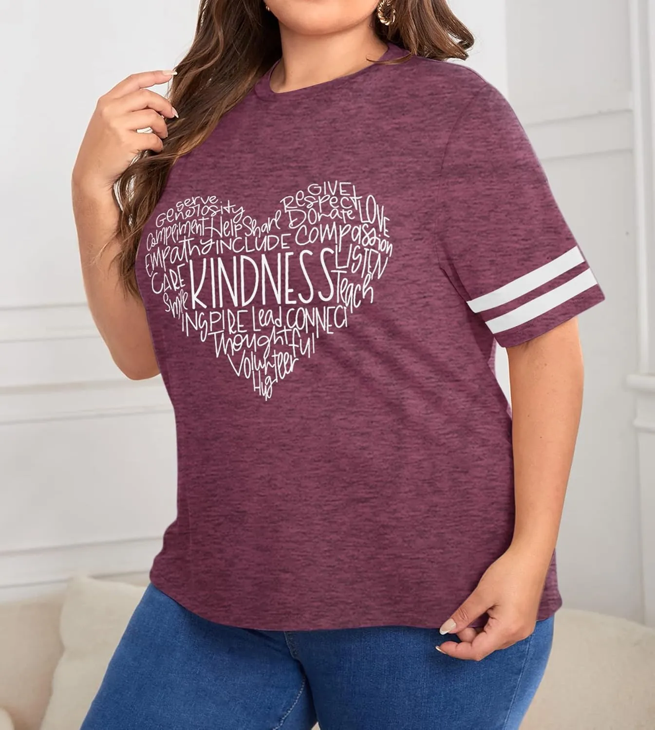 Anbech Women Plus Size Tops Cute Kindness Graphic Be Kind Tees Wildflowers Print Teacher Tops