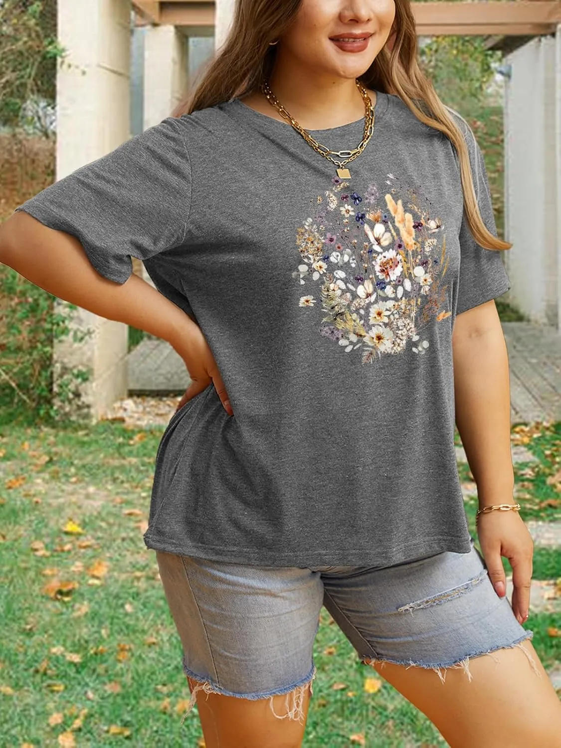 Anbech Women Plus Size Tops Cute Kindness Graphic Be Kind Tees Wildflowers Print Teacher Tops