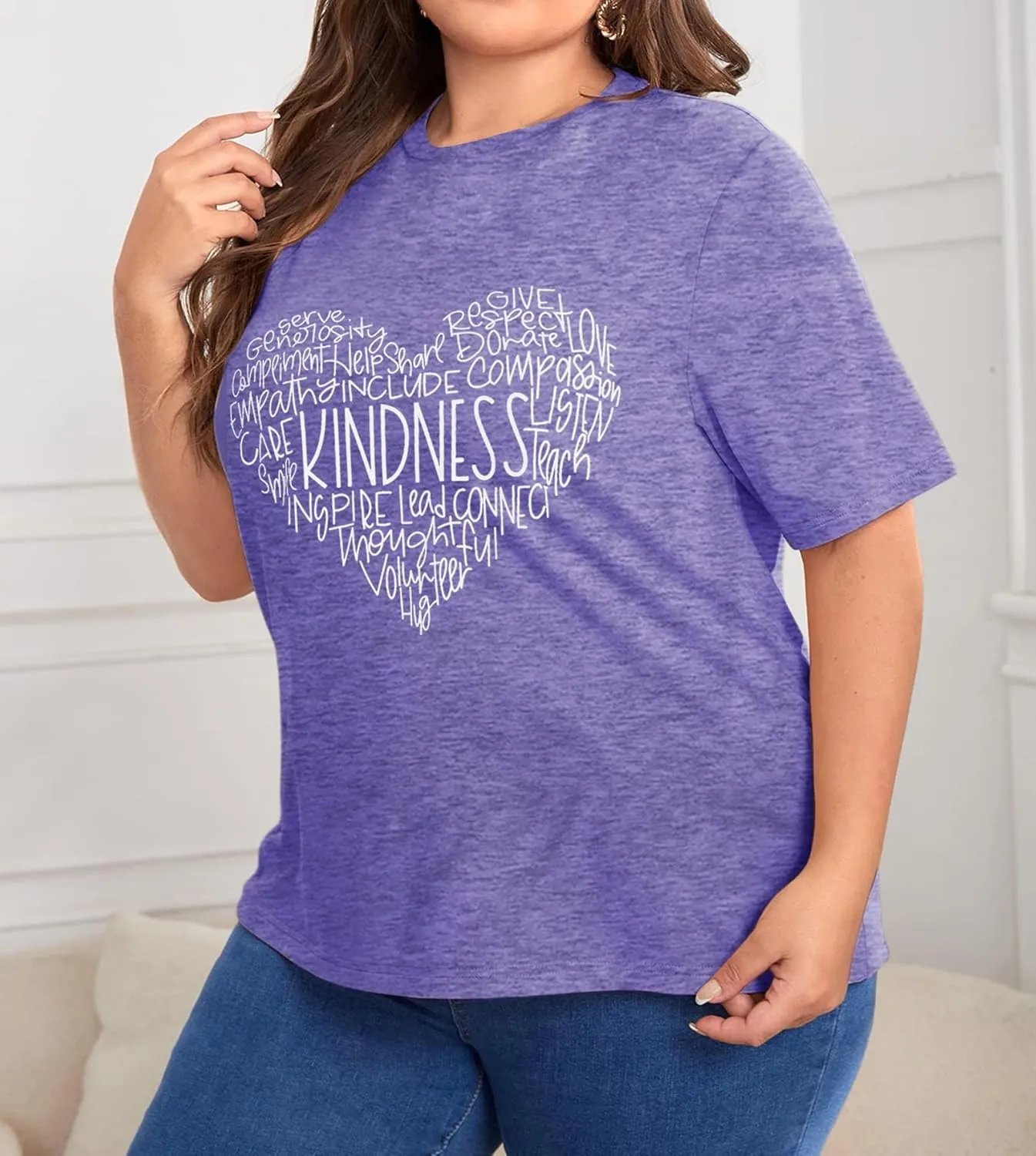 Anbech Women Plus Size Tops Cute Kindness Graphic Be Kind Tees Wildflowers Print Teacher Tops