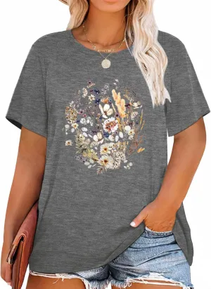 Anbech Women Plus Size Tops Cute Kindness Graphic Be Kind Tees Wildflowers Print Teacher Tops