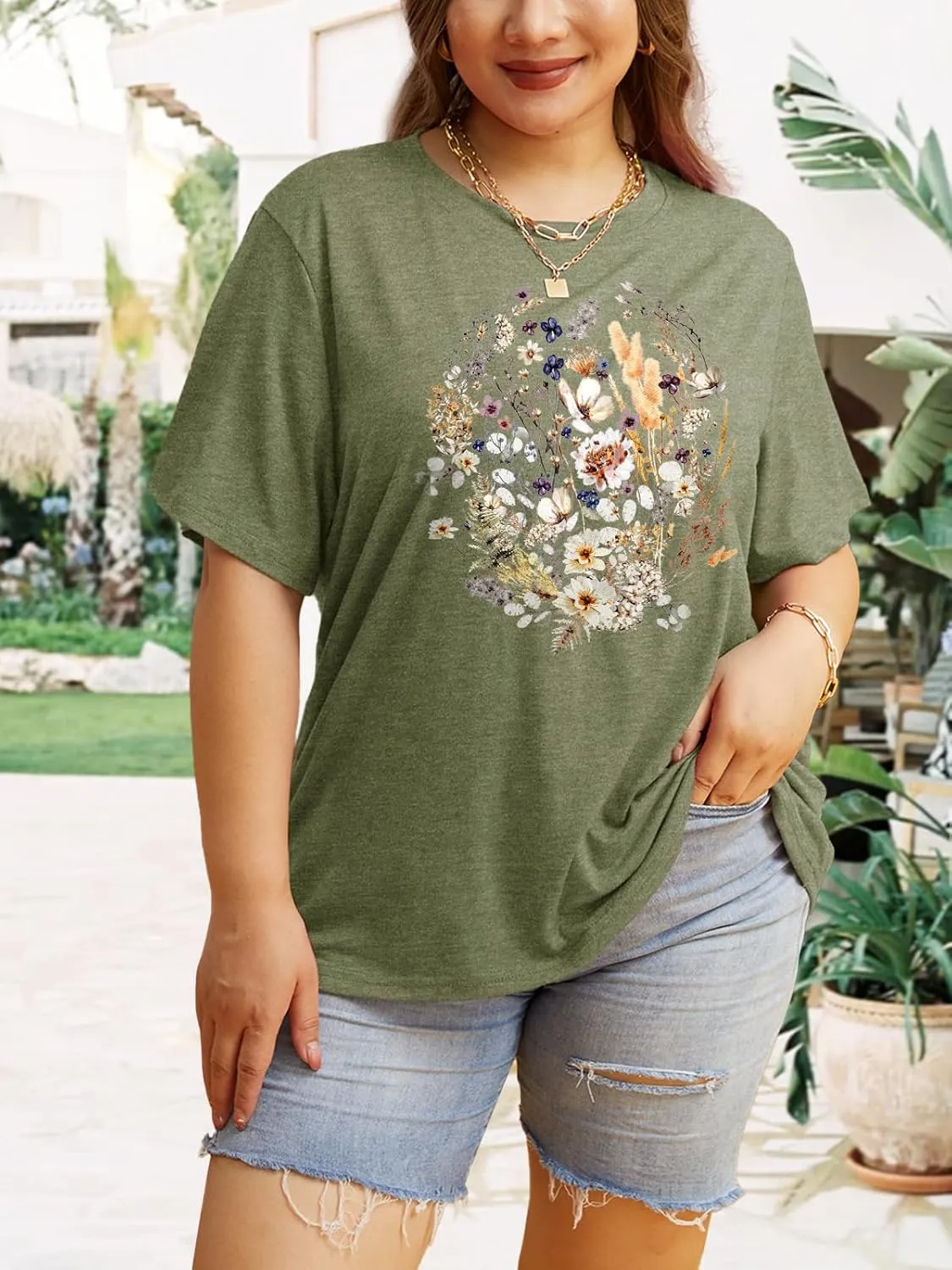 Anbech Women Plus Size Tops Cute Kindness Graphic Be Kind Tees Wildflowers Print Teacher Tops