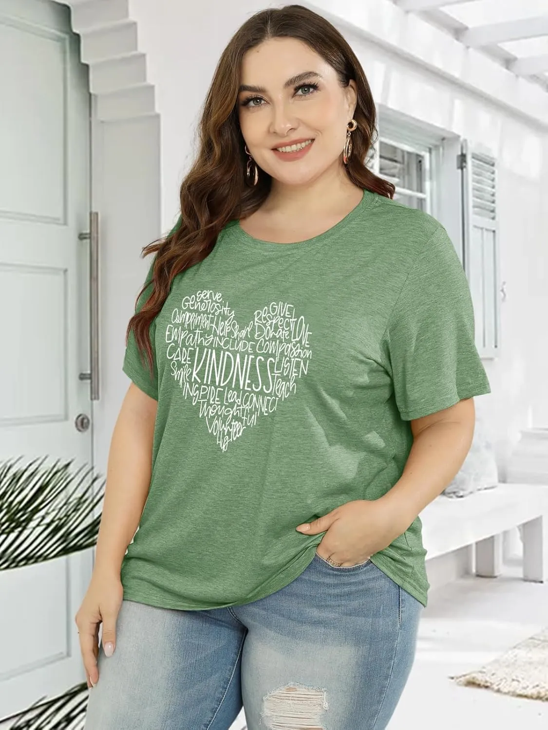 Anbech Women Plus Size Tops Cute Kindness Graphic Be Kind Tees Wildflowers Print Teacher Tops
