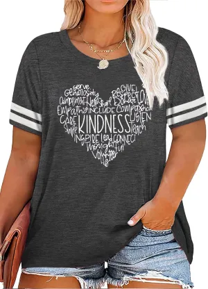 Anbech Women Plus Size Tops Cute Kindness Graphic Be Kind Tees Wildflowers Print Teacher Tops