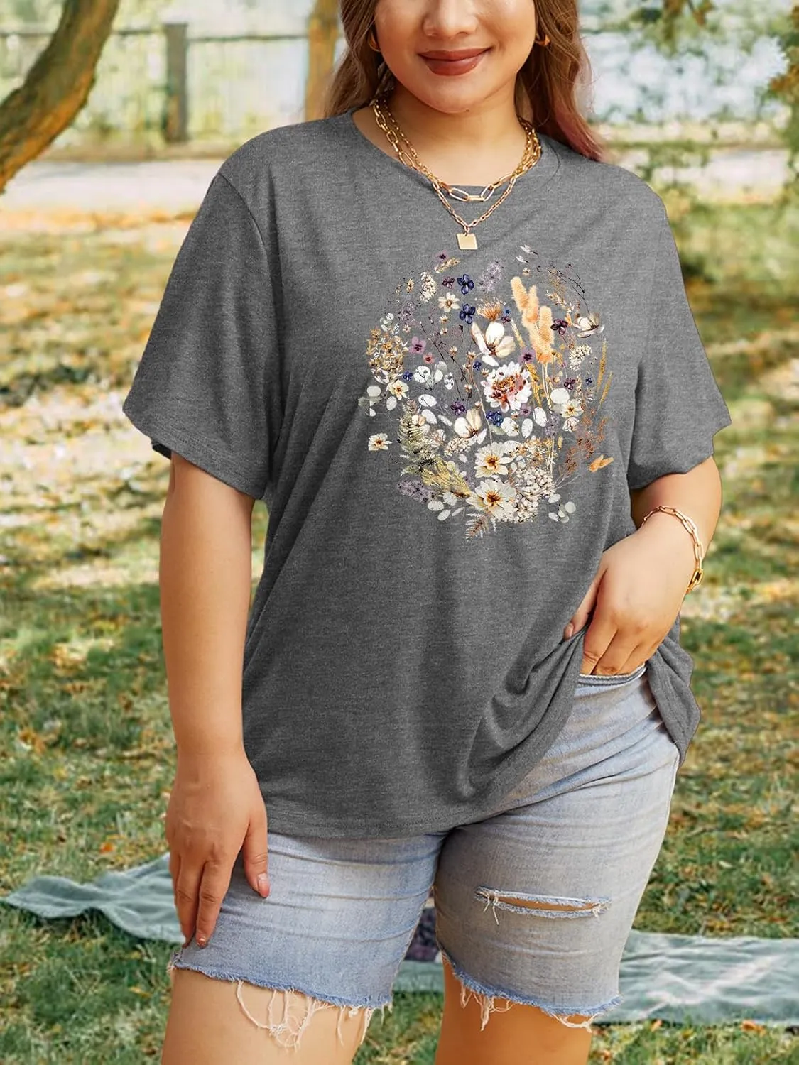 Anbech Women Plus Size Tops Cute Kindness Graphic Be Kind Tees Wildflowers Print Teacher Tops