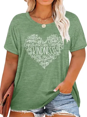 Anbech Women Plus Size Tops Cute Kindness Graphic Be Kind Tees Wildflowers Print Teacher Tops