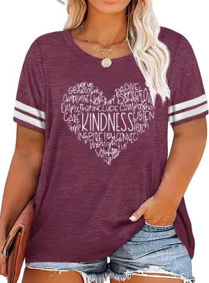 Anbech Women Plus Size Tops Cute Kindness Graphic Be Kind Tees Wildflowers Print Teacher Tops