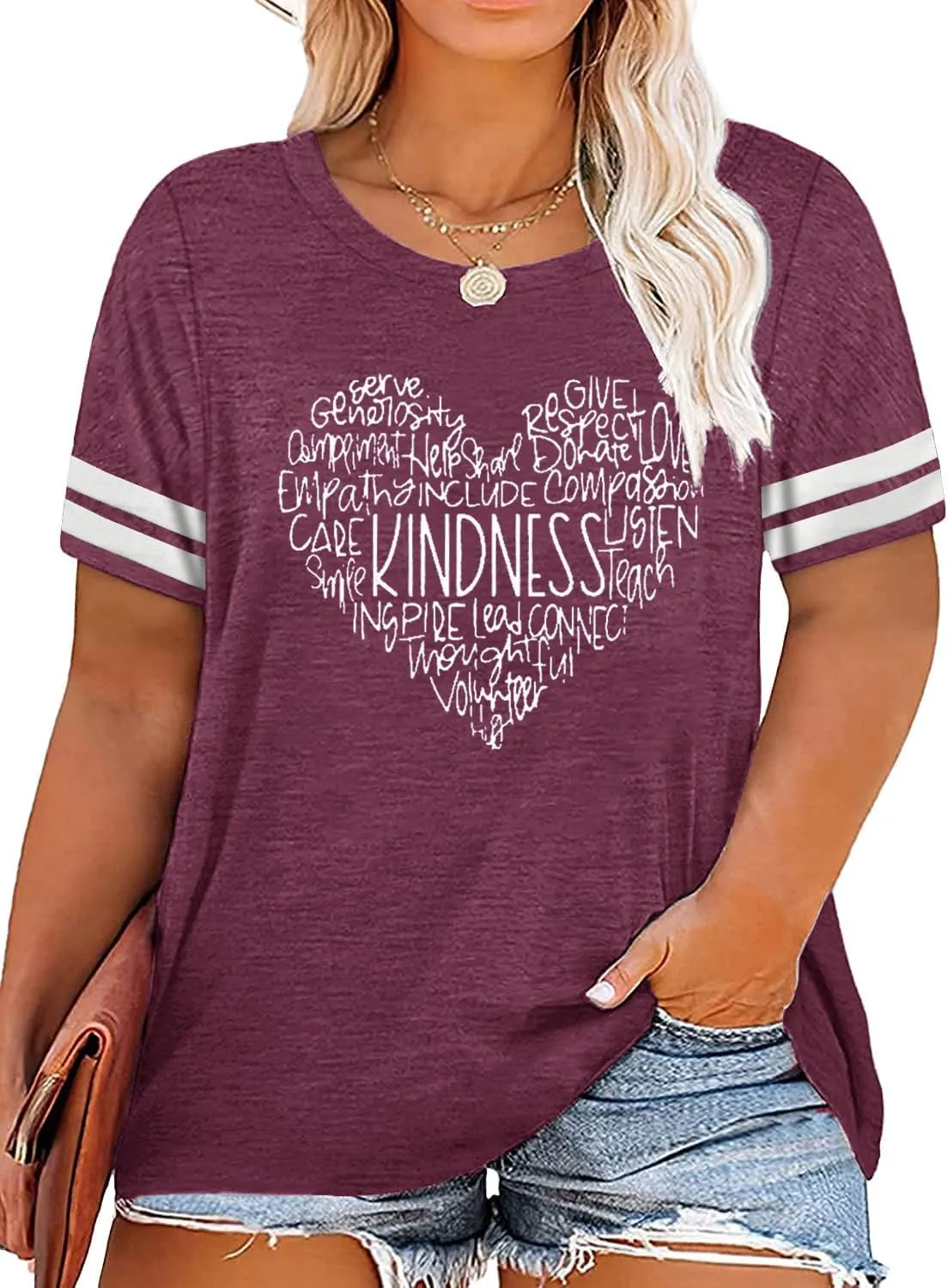 Anbech Women Plus Size Tops Cute Kindness Graphic Be Kind Tees Wildflowers Print Teacher Tops