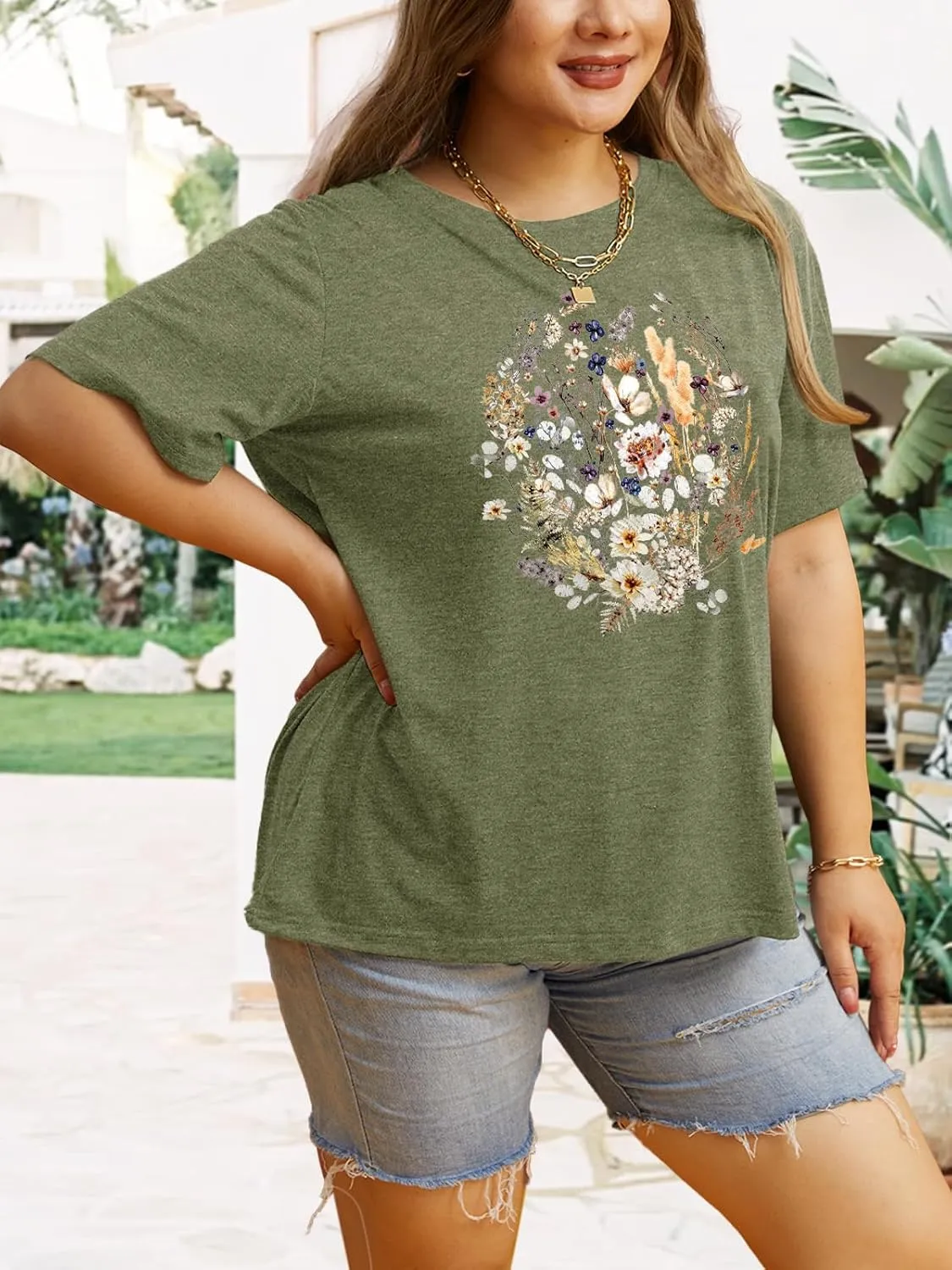 Anbech Women Plus Size Tops Cute Kindness Graphic Be Kind Tees Wildflowers Print Teacher Tops