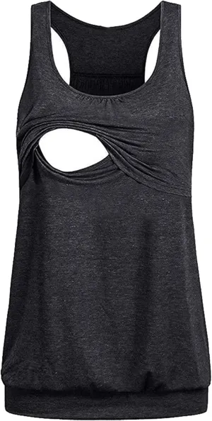 Andongnywell Plus Size Tank Tops Breastfeeding Shirt Women?s Maternity Nursing Vest Sleeveless Tops