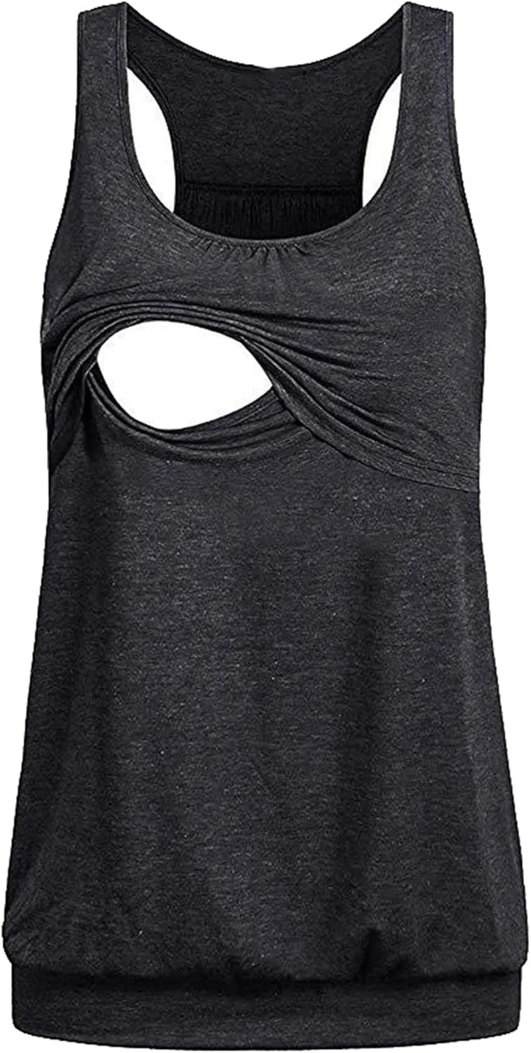Andongnywell Plus Size Tank Tops Breastfeeding Shirt Women?s Maternity Nursing Vest Sleeveless Tops