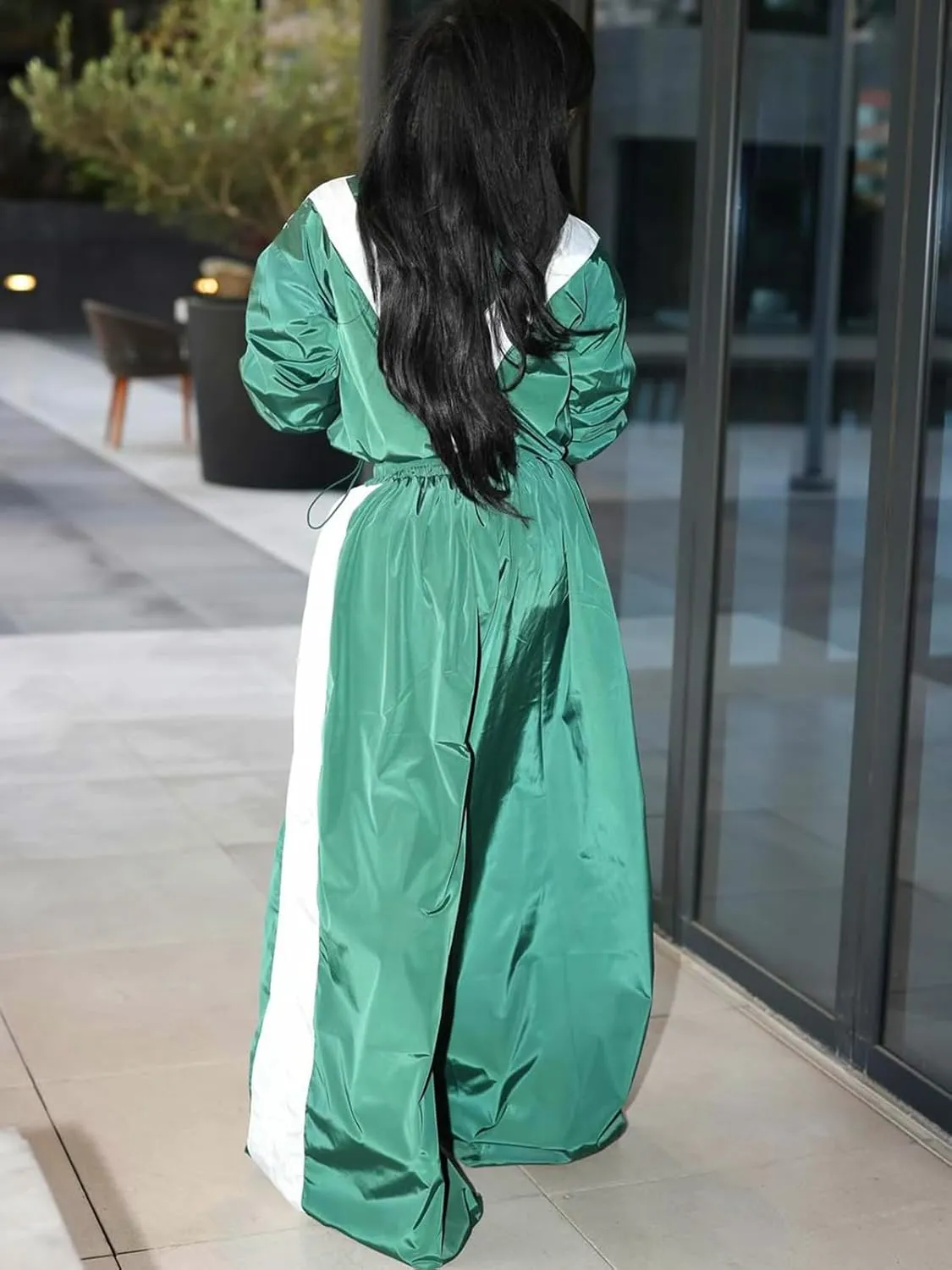 Angsuttc Track Suits for Women Set Color Block Two Piece Long Sleeve Cropped Jacket and Wide Leg Pants Outfits