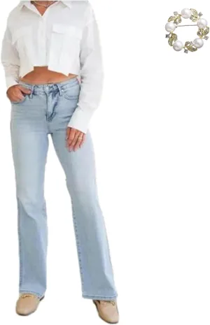 Arisefrom Jeans, Casual High Waisted Jeans for Women, Plus Size Vintage Wash Tummy Control TopStraight Leg Jeans