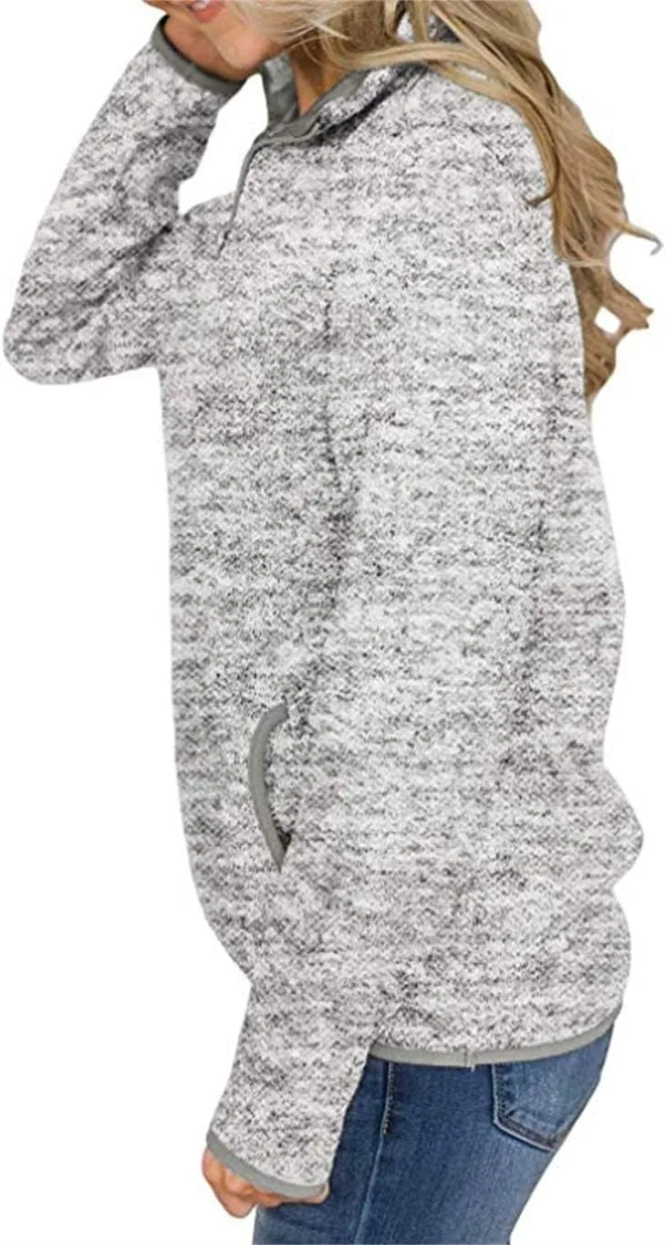 Artfish Women's Women Quarter Zip Casual Pullovers Lightweight Fleece Sweatshirts with Pockets