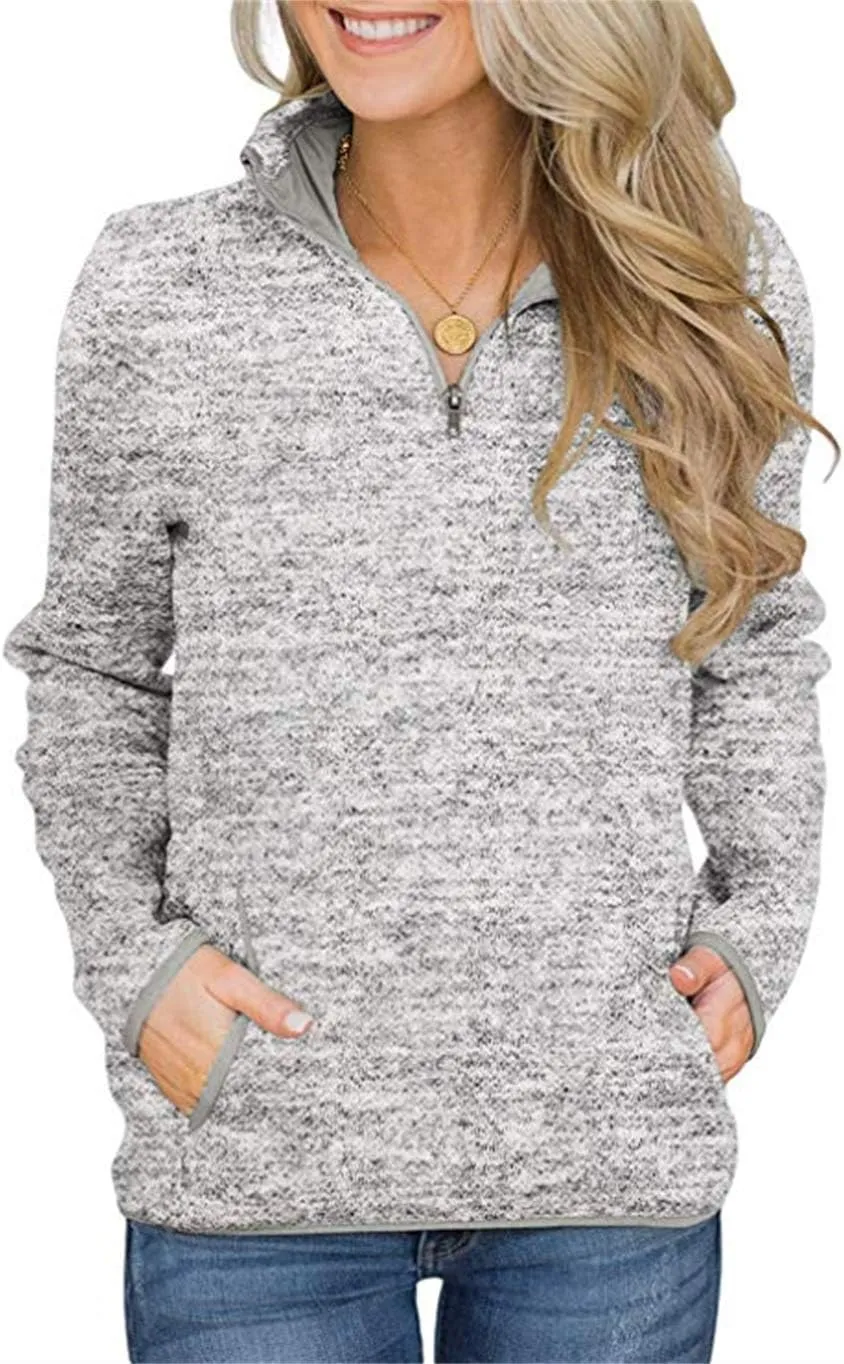 Artfish Women's Women Quarter Zip Casual Pullovers Lightweight Fleece Sweatshirts with Pockets