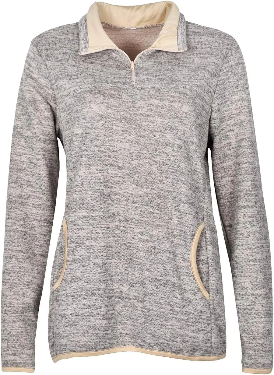 Artfish Women's Women Quarter Zip Casual Pullovers Lightweight Fleece Sweatshirts with Pockets