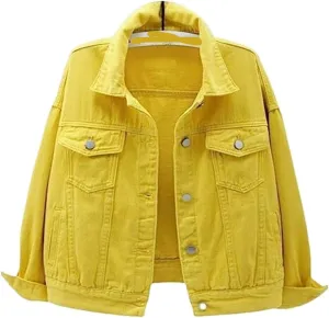 AYGJKIE Women's Candy Color Denim Jacket Relaxed Fit Casual Denim Trucker Jacket Men's Attack Pullover