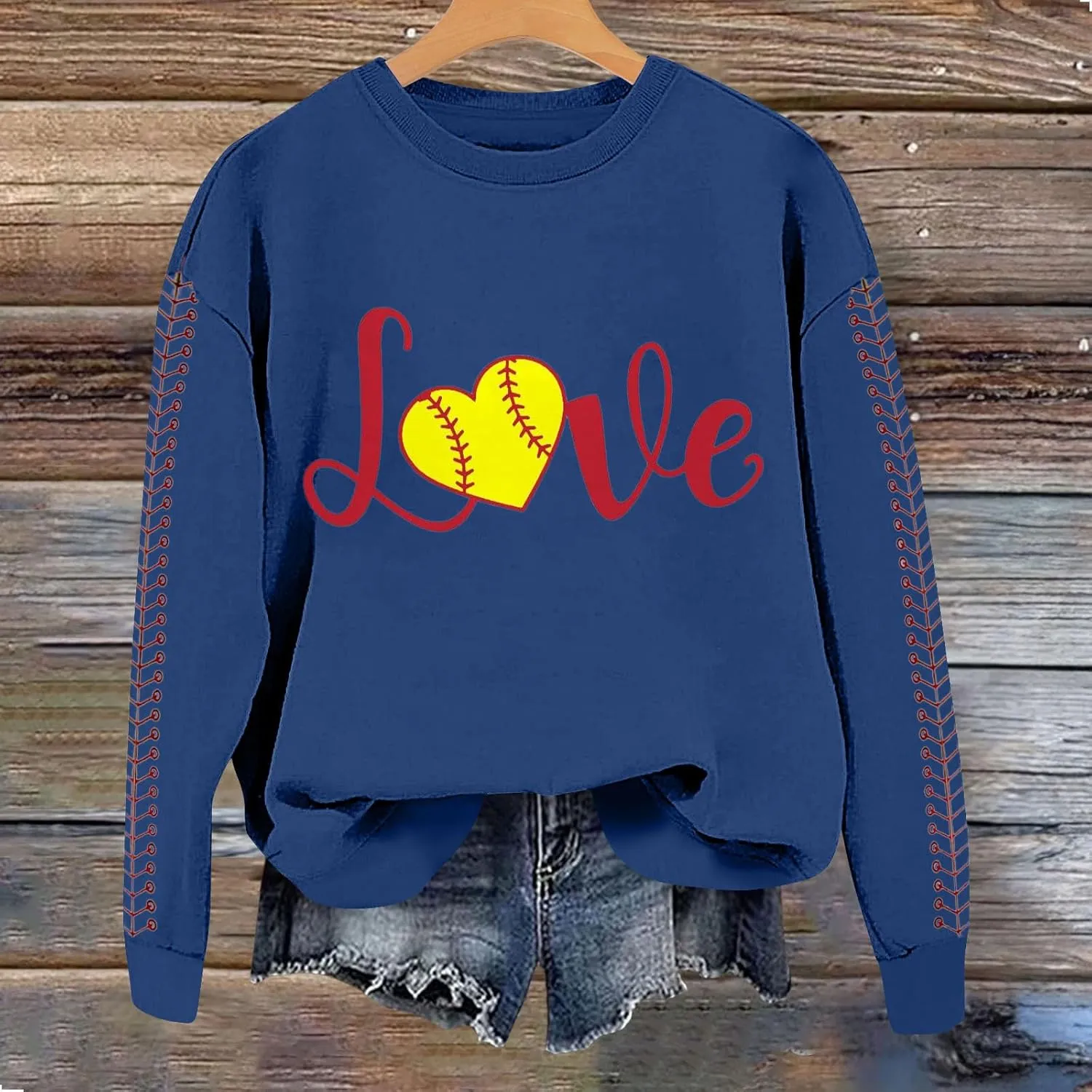 Baseball Sweatshirt Women Long Sleeve Comfy Baseball Shirts Softball Crewneck Graphic Pullover Game Day Sweatshirts