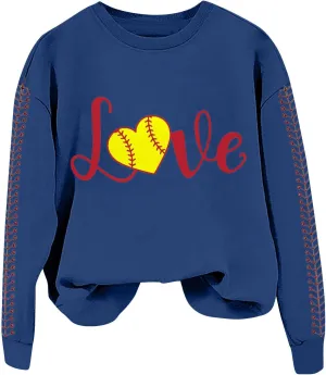 Baseball Sweatshirt Women Long Sleeve Comfy Baseball Shirts Softball Crewneck Graphic Pullover Game Day Sweatshirts