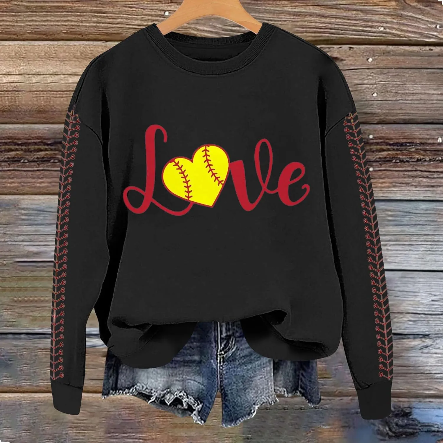 Baseball Sweatshirt Women Long Sleeve Comfy Baseball Shirts Softball Crewneck Graphic Pullover Game Day Sweatshirts