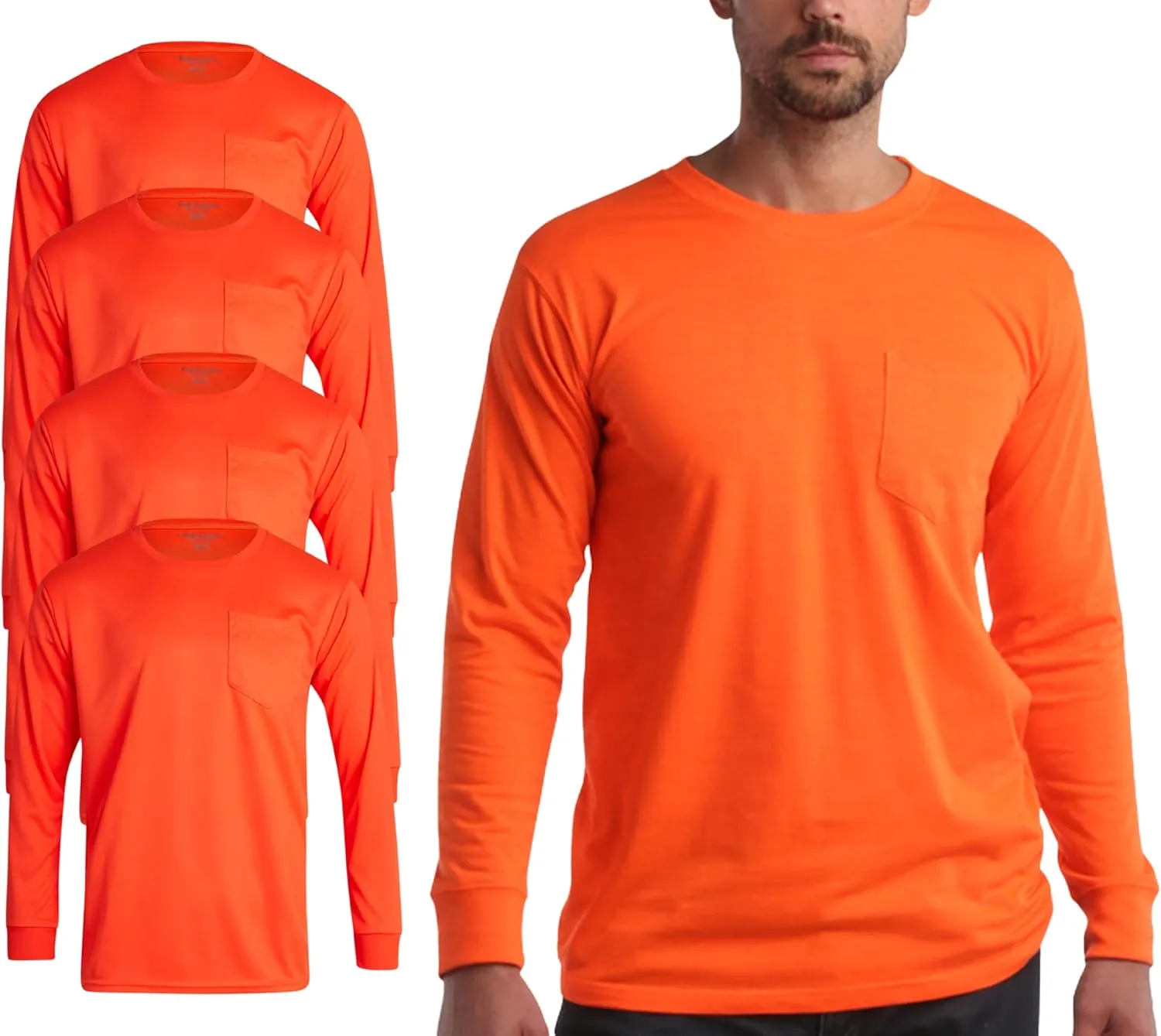 Bass Creek Outfitters Men's Long Sleeve Hi Vis Shirts - 4 Pack Construction Safety Workwear High Visibility Shirts for Men