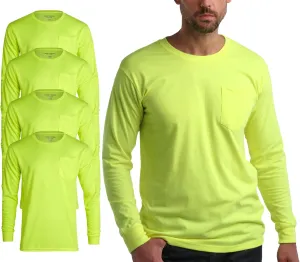Bass Creek Outfitters Men's Long Sleeve Hi Vis Shirts - 4 Pack Construction Safety Workwear High Visibility Shirts for Men