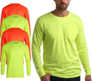 Bass Creek Outfitters Men's Long Sleeve Hi Vis Shirts - 4 Pack Construction Safety Workwear High Visibility Shirts for Men