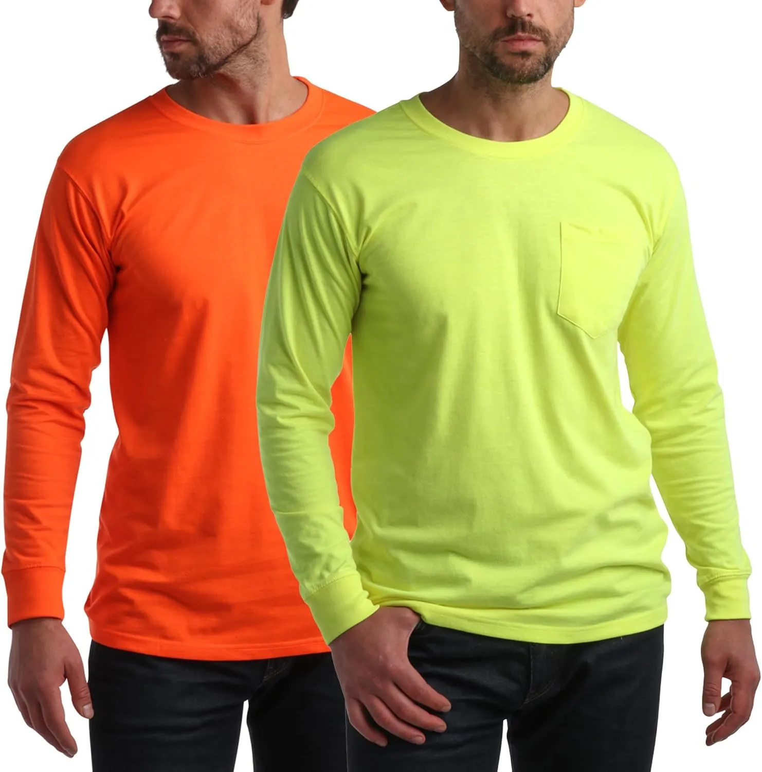 Bass Creek Outfitters Men's Long Sleeve Hi Vis Shirts - 4 Pack Construction Safety Workwear High Visibility Shirts for Men