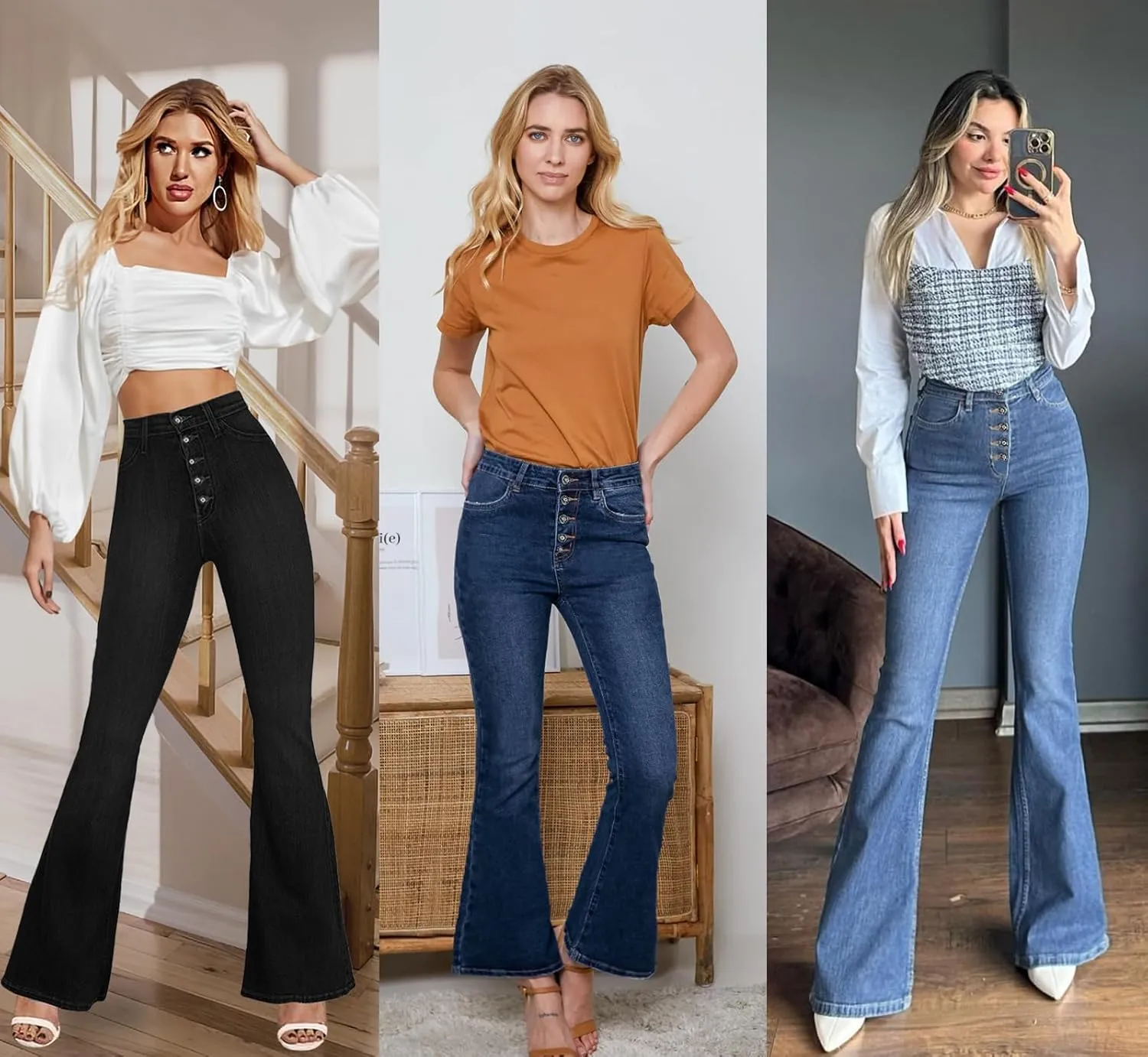 Bell Bottom Jeans for Women High Waisted Flare Jeans Vintage Bootcut Jeans Stretch Buttom Fly Wide Leg Denim Pant