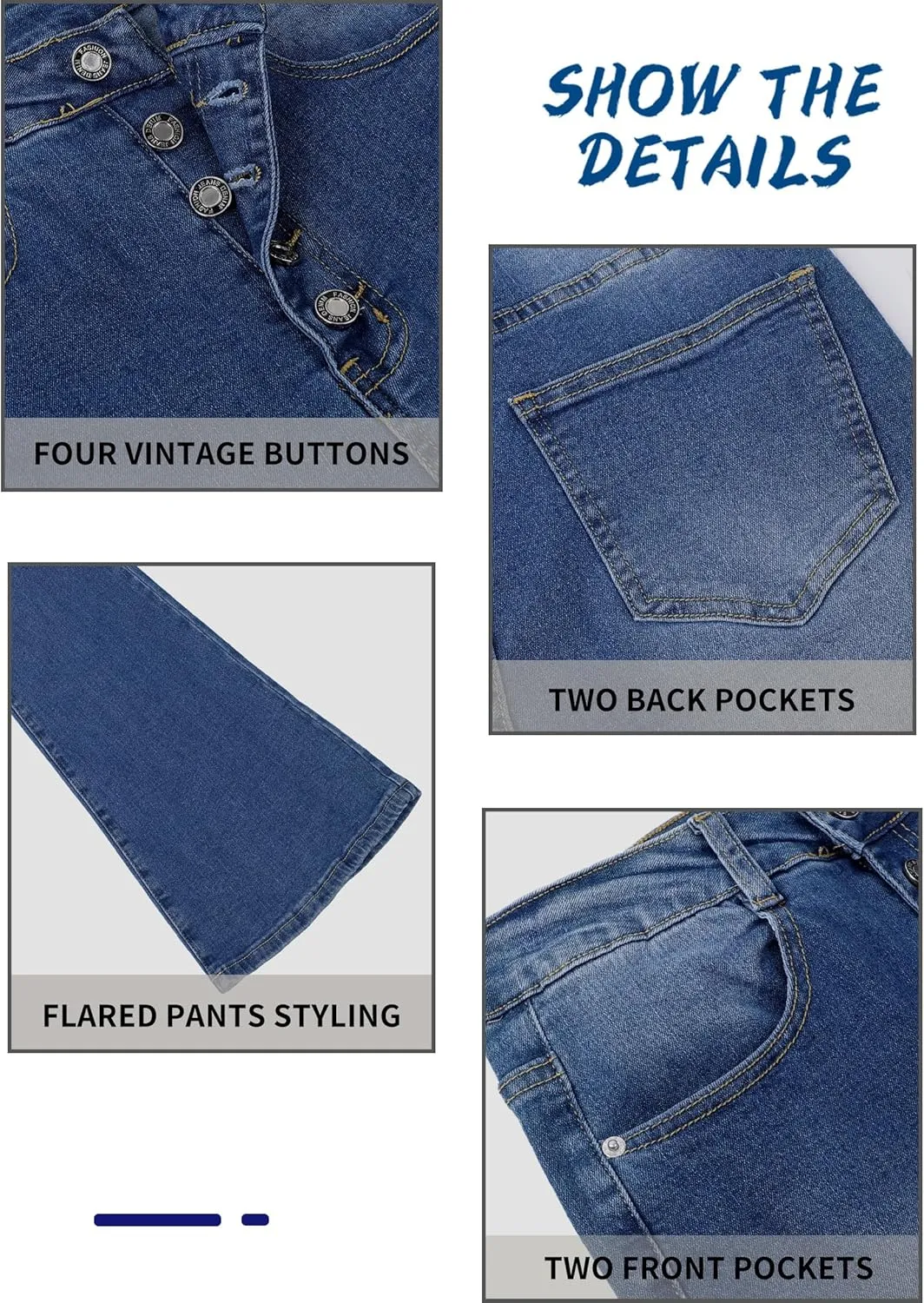 Bell Bottom Jeans for Women High Waisted Flare Jeans Vintage Bootcut Jeans Stretch Buttom Fly Wide Leg Denim Pant