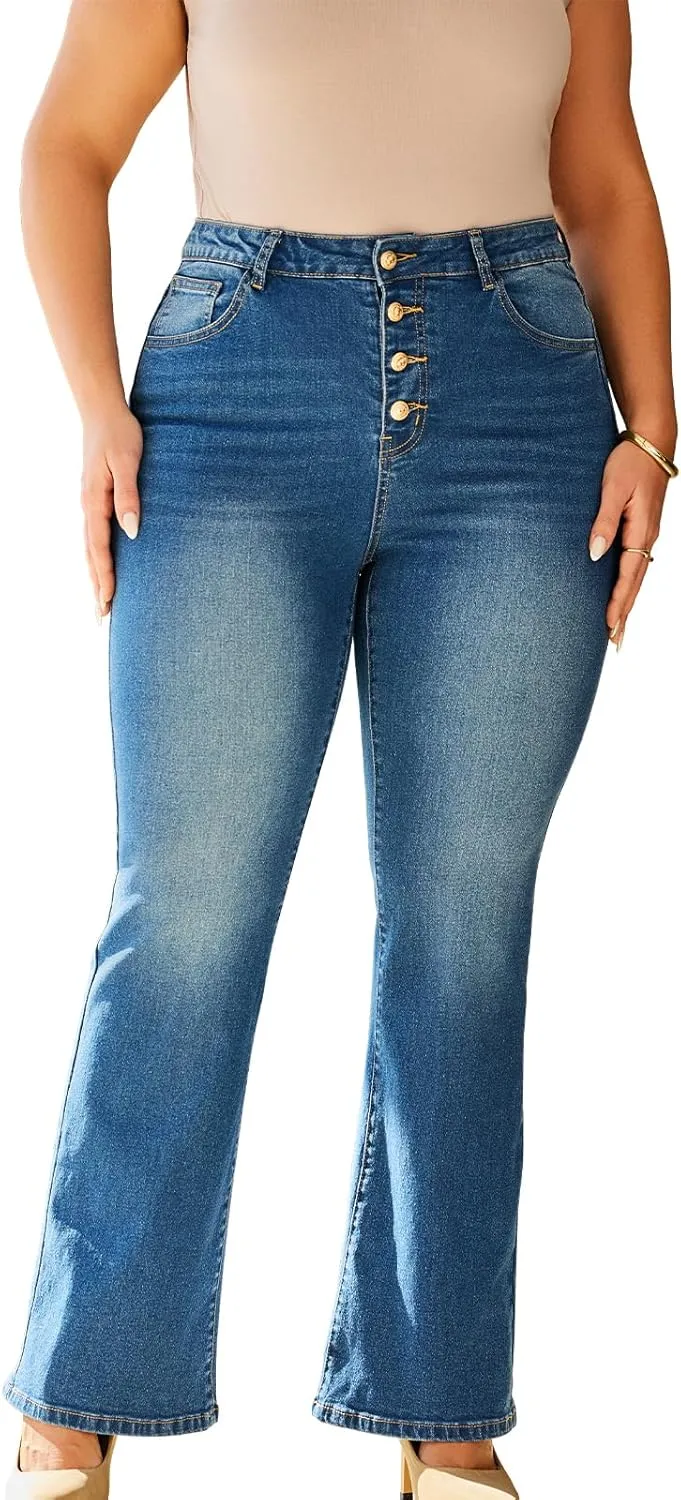 Boot Cut Jeans for Woman Stretch Jeans with high Waisted & Womens Bootcut Jeans with a 4 Button Closure （Standard）