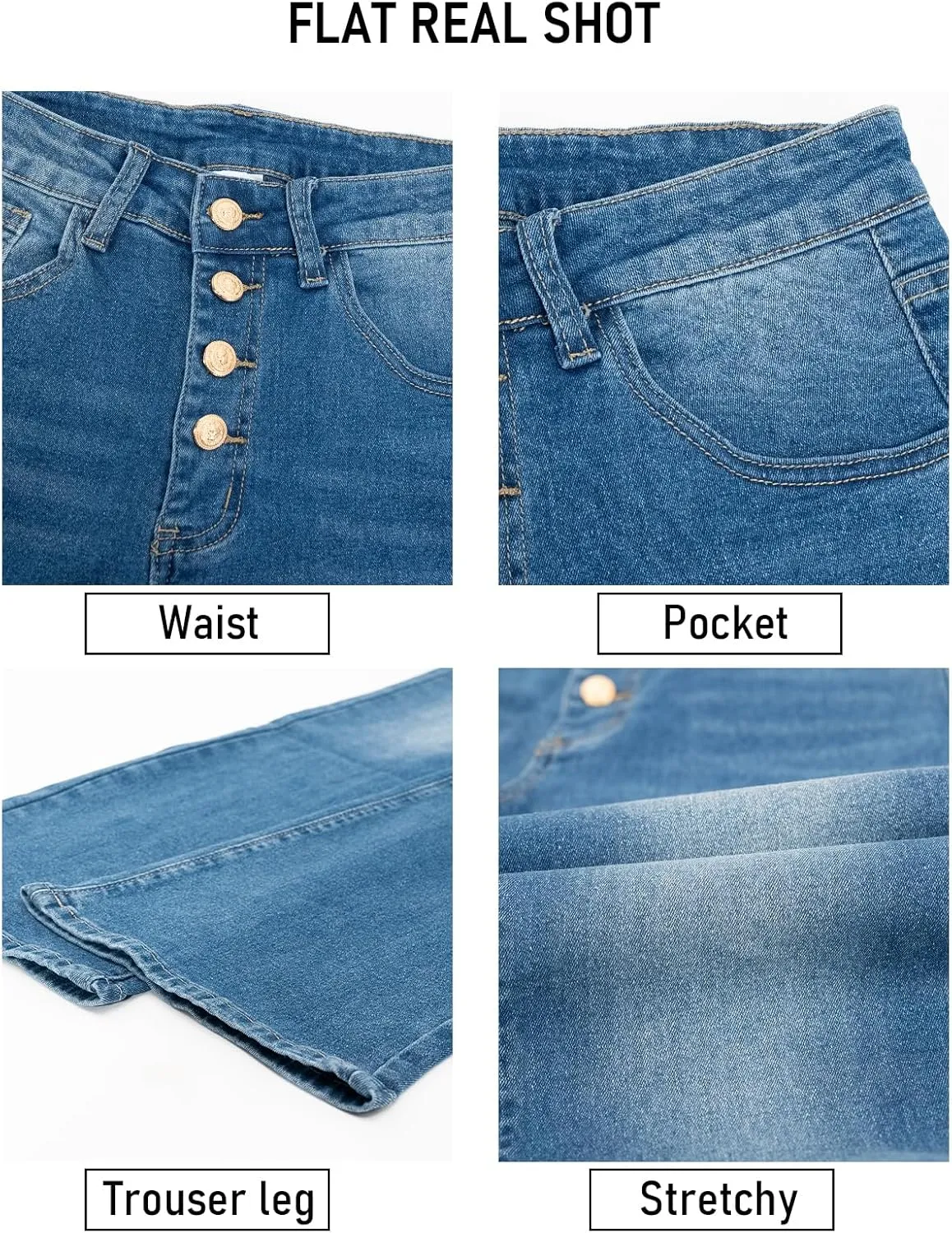 Boot Cut Jeans for Woman Stretch Jeans with high Waisted & Womens Bootcut Jeans with a 4 Button Closure （Standard）