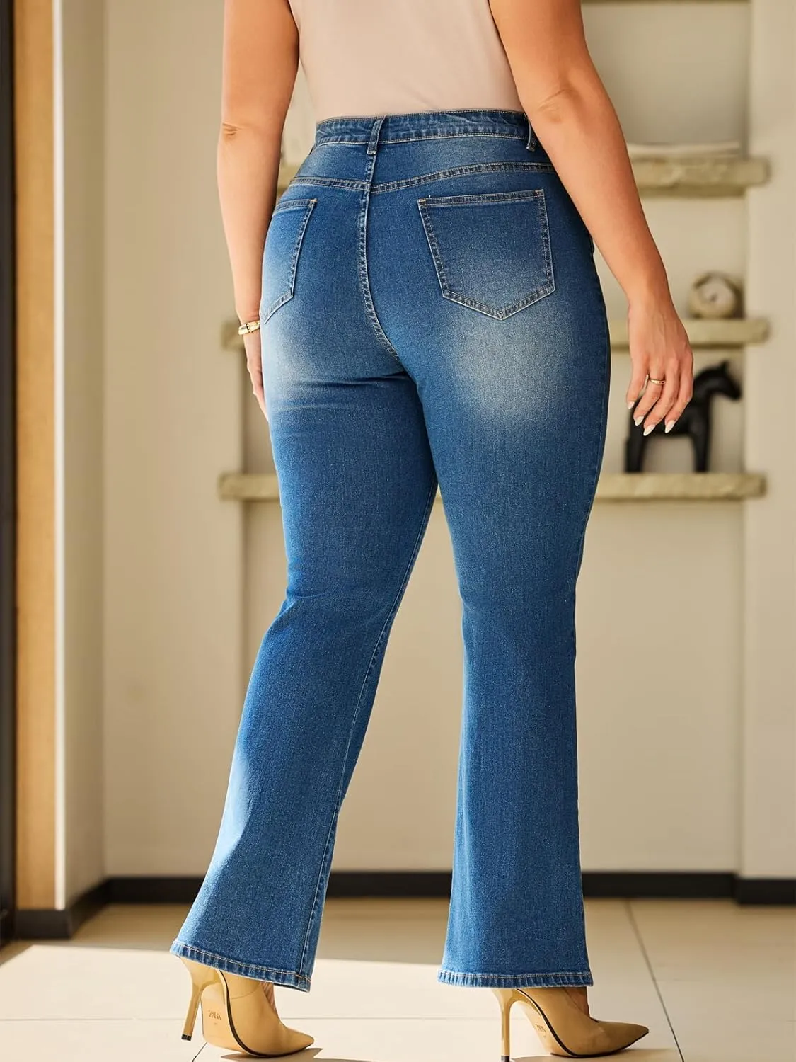 Boot Cut Jeans for Woman Stretch Jeans with high Waisted & Womens Bootcut Jeans with a 4 Button Closure （Standard）